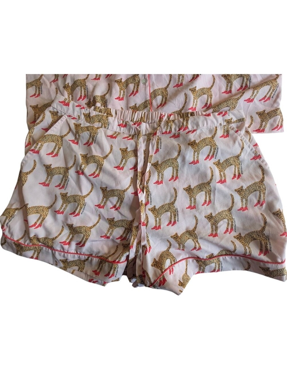 Bouffants & Broken Hearts Quirky Fun High-Heeled Cheetah Print Pajama Set Pink L - Picture 9 of 10